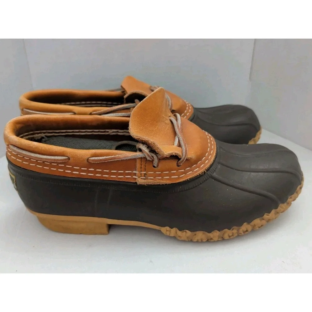 Vntg L.L. Bean Duck Bean Boots Rubber Mocs Tan Low-Top Women Sz CM/7 USA Made